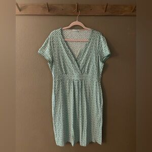 Boden Lola Faux Wrap Jersey Knit Summer Dress Green Geometric Print Size 12R